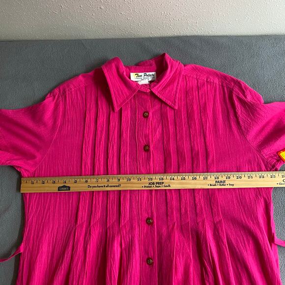 Vtg 80s 90s Two Potato Button Down Tie Back Short Sleeve Maxi Dress M Pink NOS - Picture 12 of 16